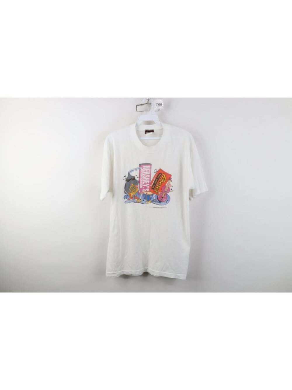 Vintage 90s Hersheys Chocolate Womens Large Thin Reeses Kisses Band T-Shirt USA